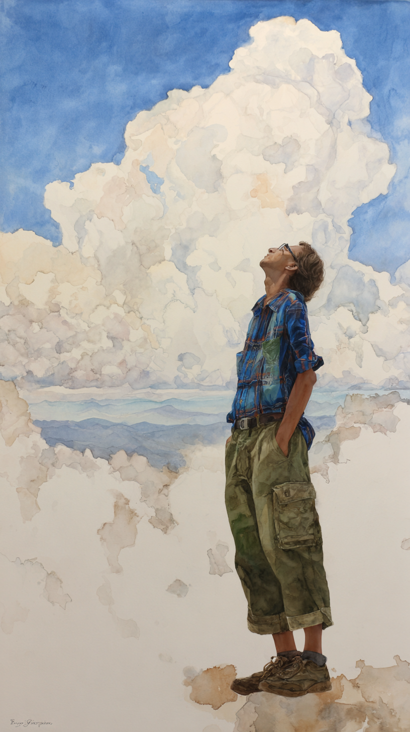 Person looking up at clouds