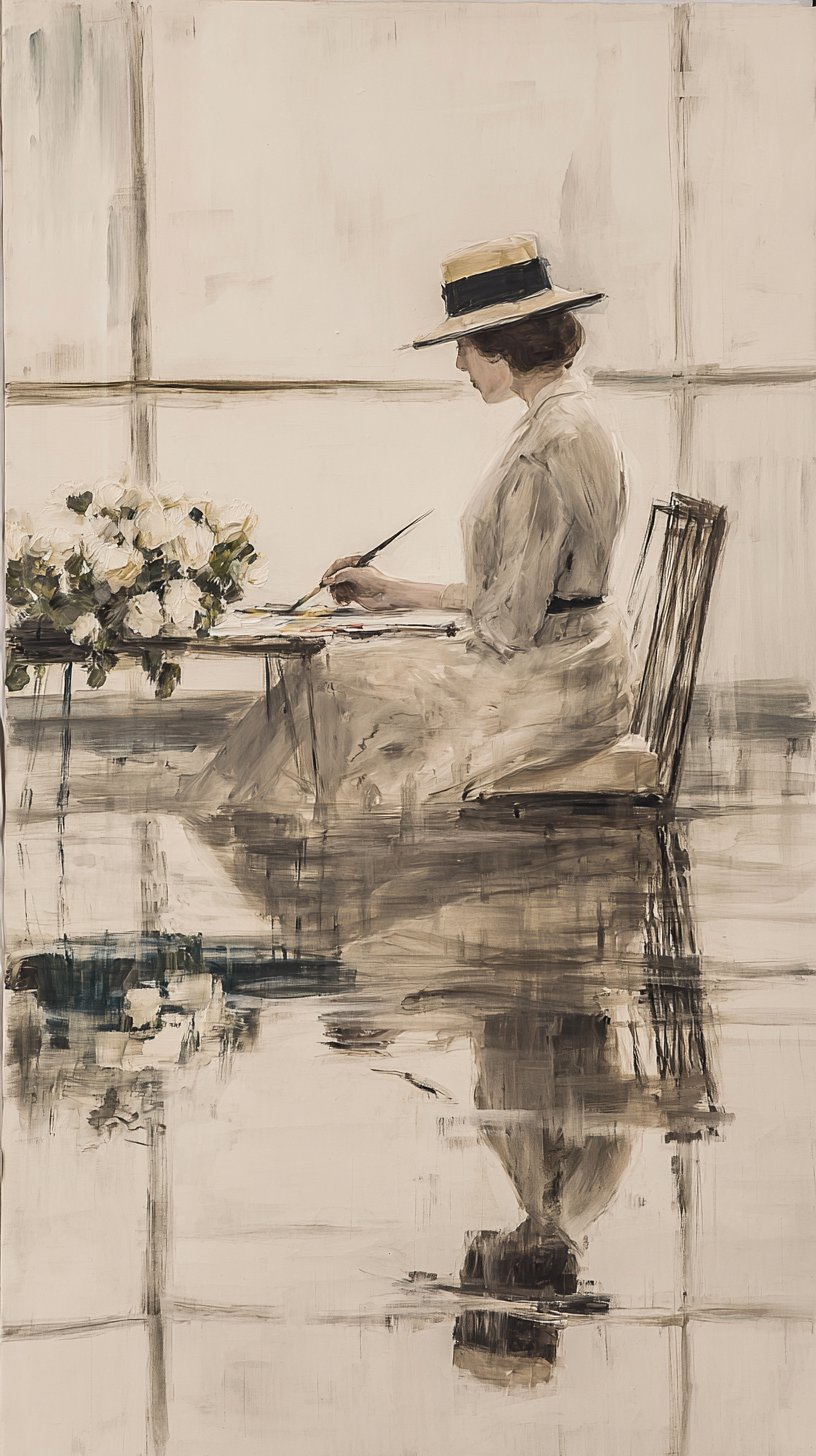 Person reflecting at a desk