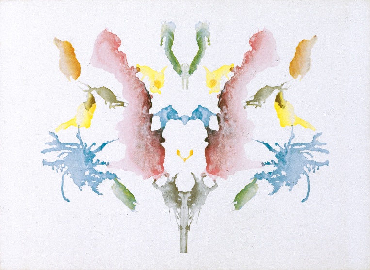 Soft watercolour Rorschach-style inkblot